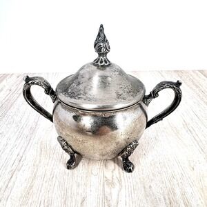 Raimond Silverplate Footed Sugar Bowl With‎ Lid Finial Handles Vintage